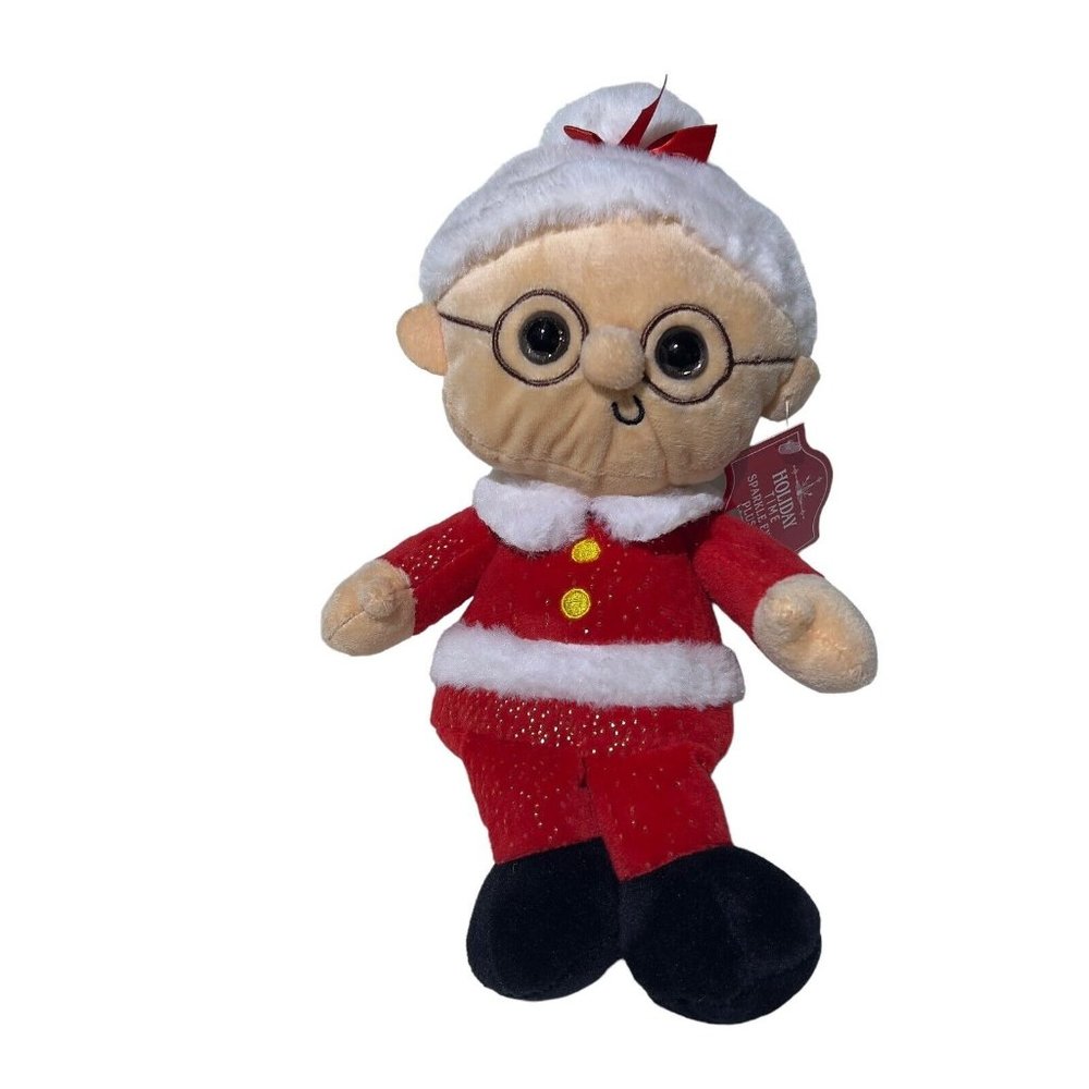 Holiday Time Big Brown Sparkle Eyes‎ Christmas Granny 11” Plush Stuffed Toy NWT